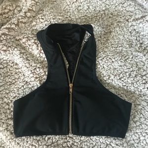 Black Zip-Up Bikini Top